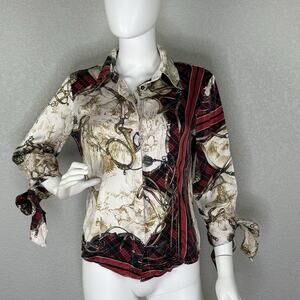 VTG Just Cavalli Women’s Silk Blouse Button-Up Equestrian Horse Bit Size 42 US M